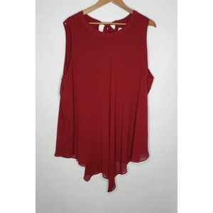 Susan Graver Womens Fully Lined Sheer Chiffon Scarf Top Size 3X Maroon Tie Back